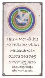 Helen Mc Phillips intuitive readings, Quantum Touch Healing. Based in Cornwall, South West. Near to Looe, Millendreath Valley, parking facilites. Call for appointment. 01503 263 069 mobile 07885 899 815