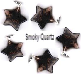 5 crystal gemstone SMOKY QUARTZ STAR pendants 18mm jewellery making crafts chakra charms harmony crafting