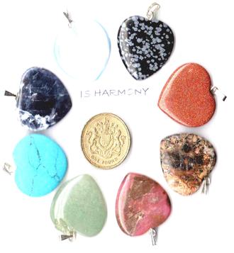 25mm crystal gemstone heart pendant opalite snowflake obsidian sodalite goldstone rhodonite leopardskin jasper green aventurine quartz turquoise howlite jewellery jewelry is harmony reiki chakra charm collection blue naga collections