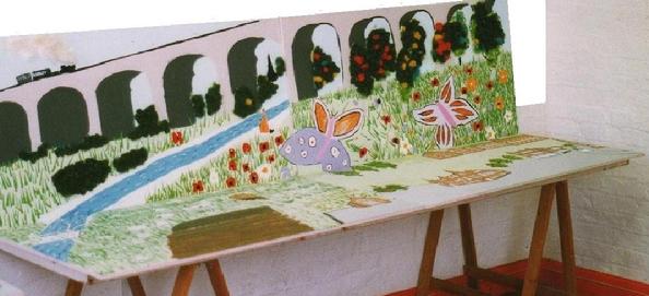 Hanwell Community Centre Summer Mural Project, August 1998. Theme of past and present, an artistic production directed and co-produced by 'Making Murals: Art for and by the Community. Were you there?