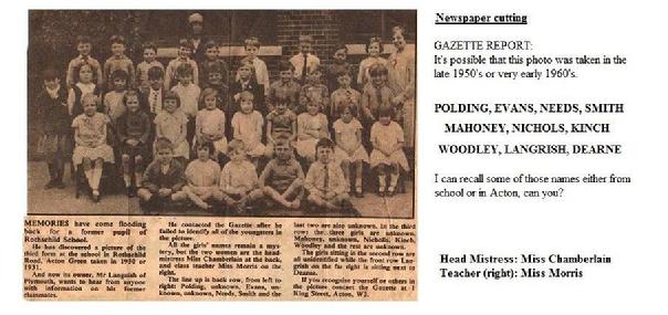 Newspaper cutting from the late 1950' to early 1960's of pupils at Rothschild school, Acton Green in Chiswick London W4. See ART in Education page by Isabella Wesoly at MaKing Murals