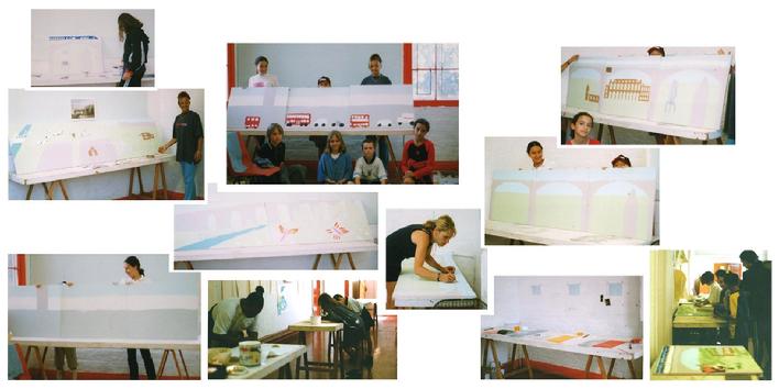 Hanwell Community Centre Summer Mural Project, August 1998. Theme of past and present, an artistic production directed and co-produced by 'Making Murals: Art for and by the Community. Were you there?